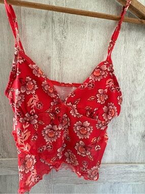 Floral Spaghetti Strap Cami Tank Top - Red
